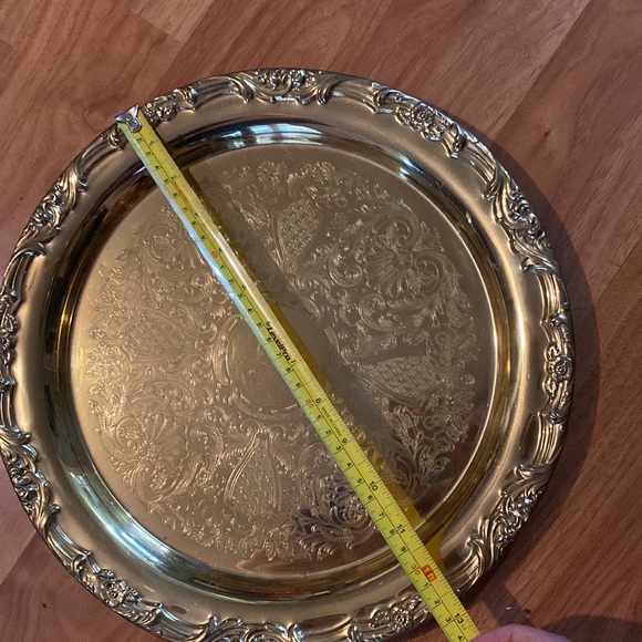 Vintage Floral Etched Brass Tray | Gold Tone Floral Tray | Etched Brass Tray - Picture 8 of 8